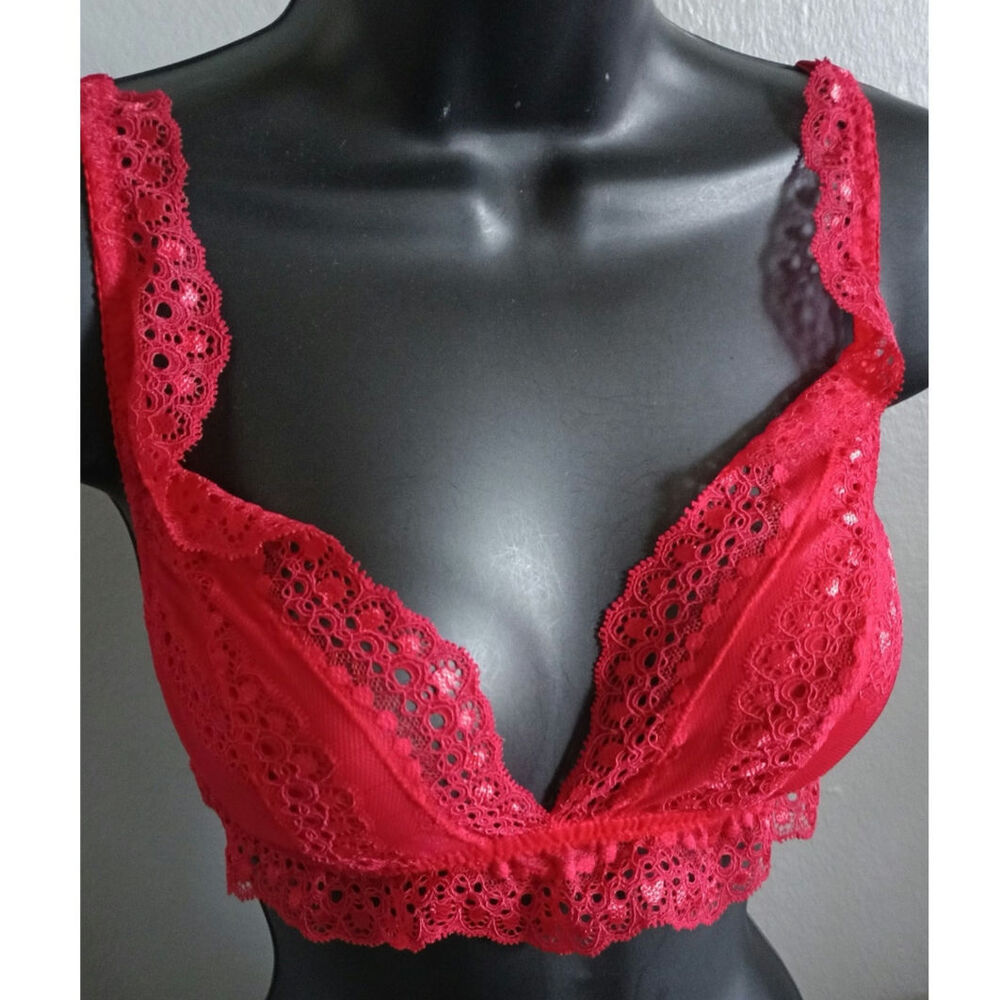 Eberjey Red Lace Bralette Deep V Sheer Lingerie Boho Festival Top Small